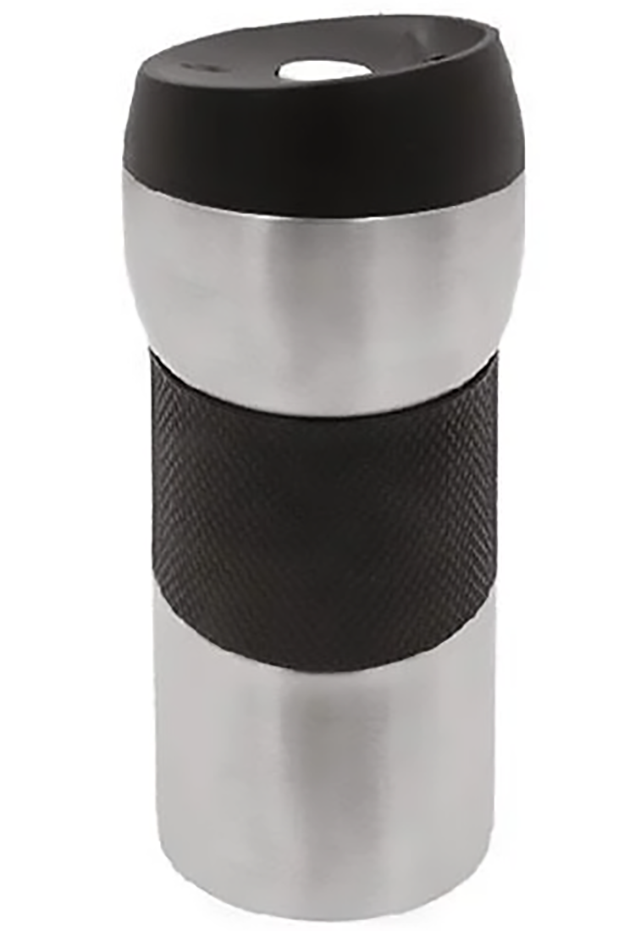 Термокружка Stenson с силиконовым ободком 380 мл Черный (MMS-MT-2083)