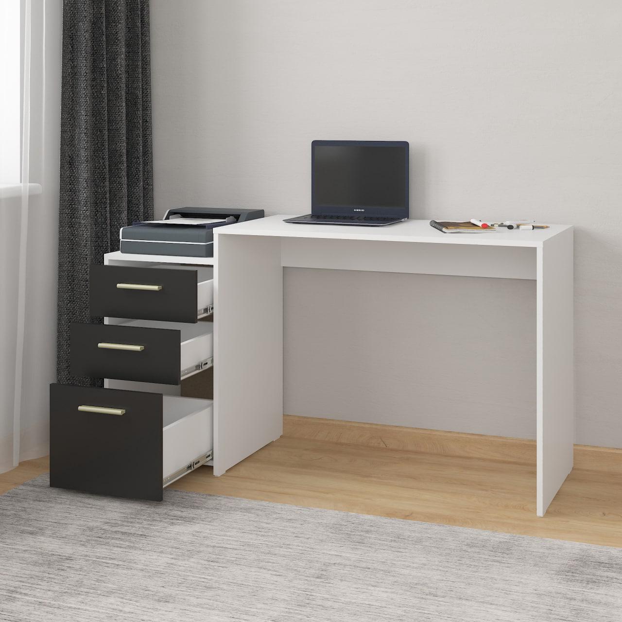 Компьютерный стол на 3 ящика с тумбой ДСП 1385х756x502 мм Белый/Черный (A-187) - фото 2 Компьютерный стол на 3 ящика с тумбой ДСП 1385х756x502 мм Белый/Черный (A-187) - фото 2