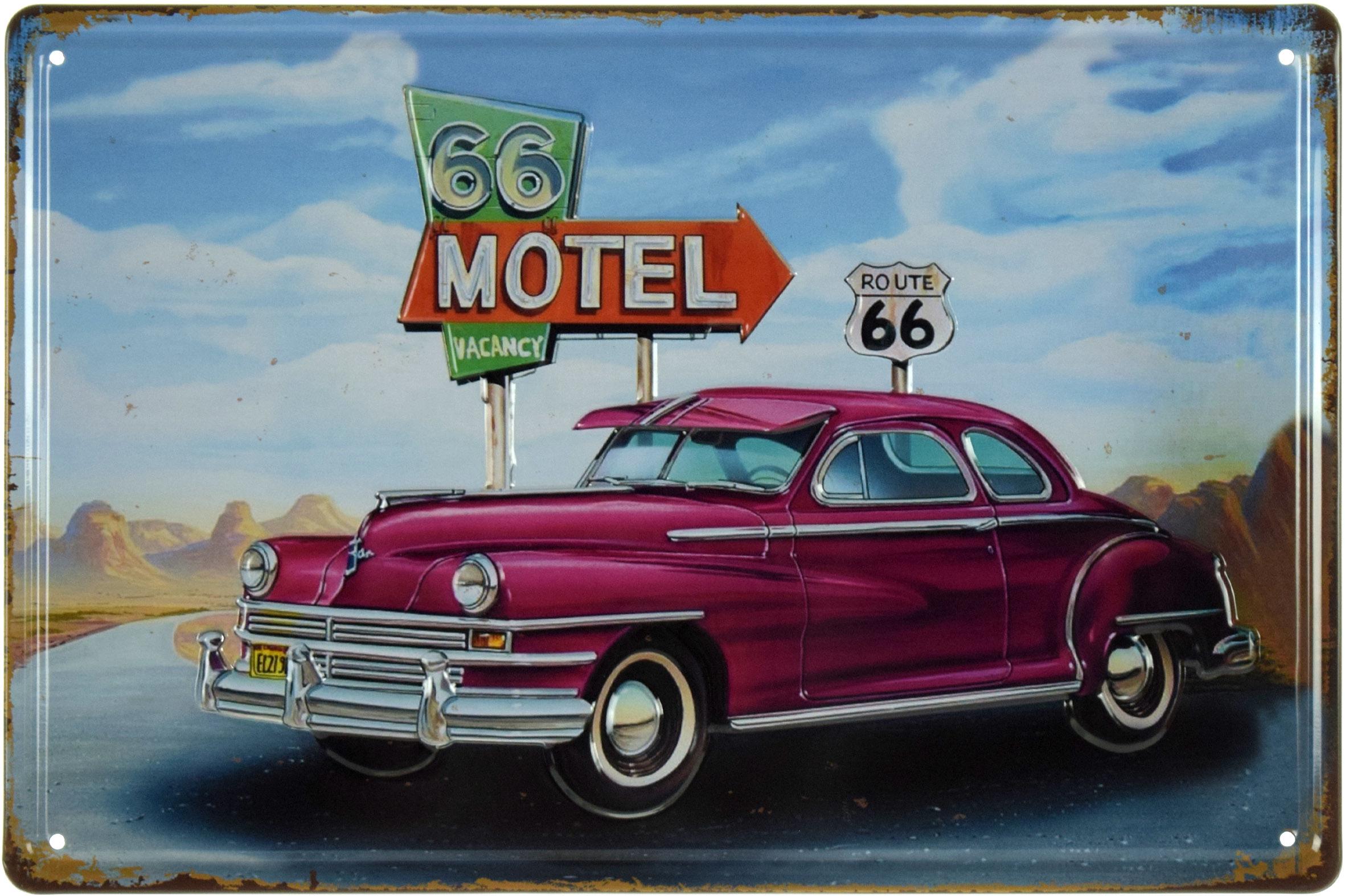 Табличка металлическая Motel 66 Route 66 20x30 см