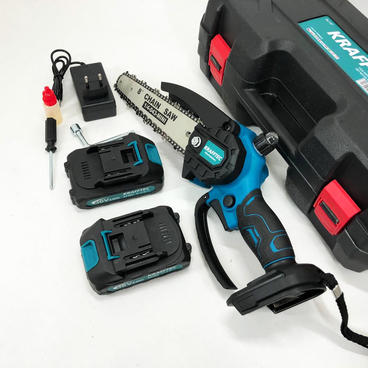 Пила мини аккумуляторная цепная Krafftec 36V 4 Ач 2 аккумулятора с индикатором заряда в кейсе 20 см - фото 8 Пила мини аккумуляторная цепная Krafftec 36V 4 Ач 2 аккумулятора с индикатором заряда в кейсе 20 см - фото 8