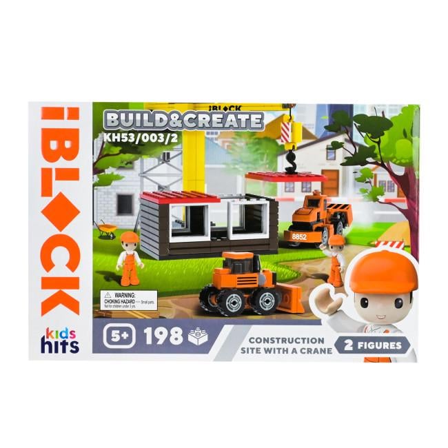 Конструктор Iblock Строй площадка с краном KH53/003/2 Build&create Mini construction site 198 деталей в коробке