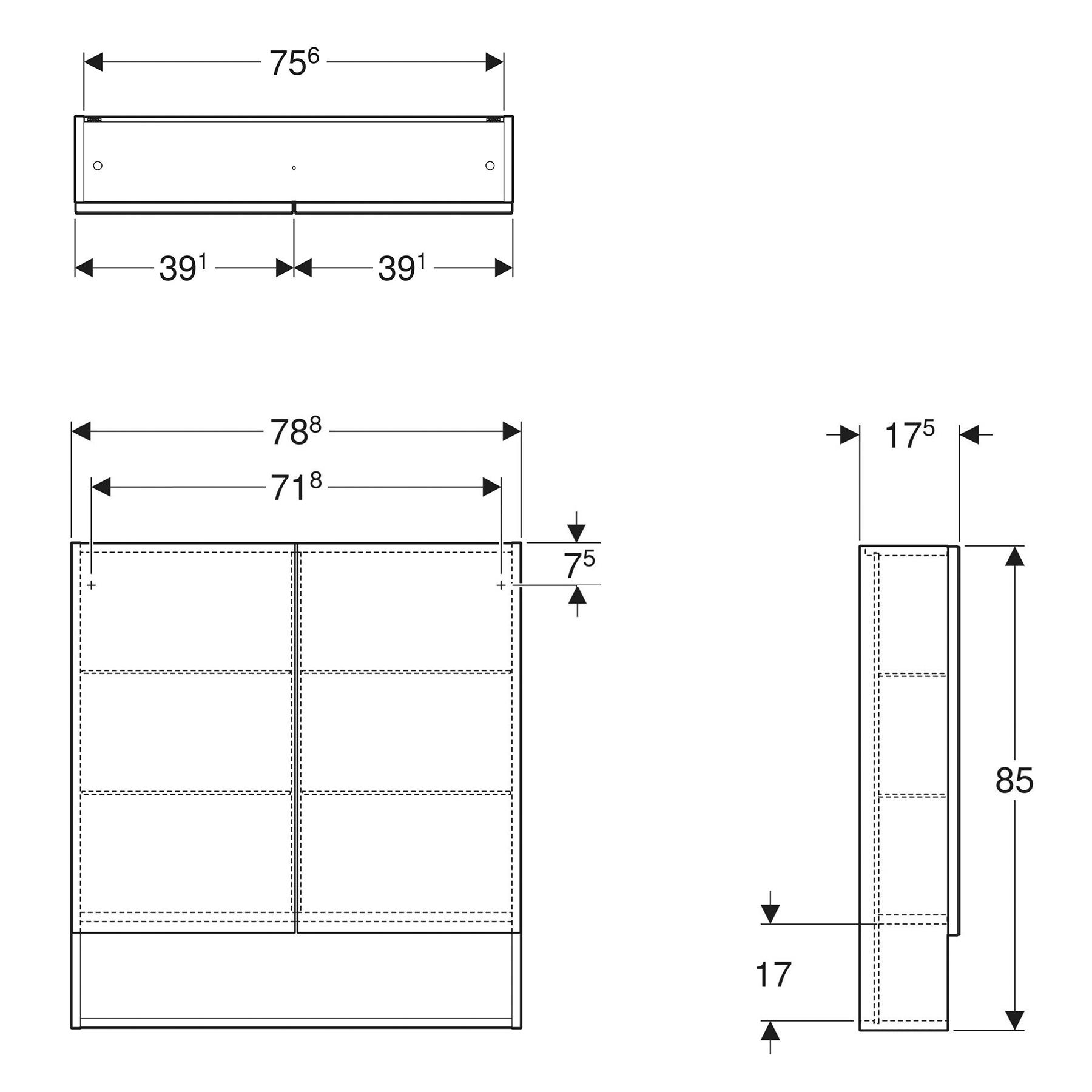 Шафа підвісна з дзеркалом Geberit SELNOVA SQUARE 501,268,00,1 78,8x85x17,5 см Білий (96966) - фото 2