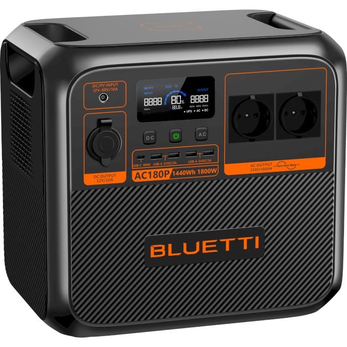 Зарядна станція портативна Bluetti AC180P LiFePO4 1440Wh 1800 Вт бездротова зарядка 15W Black (623892) - фото 2
