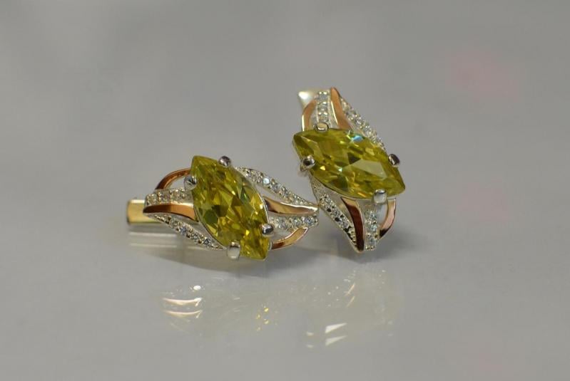 Срібні сережки Sil із золотими пластинами 114s-9 Цитрін (Sil-841)