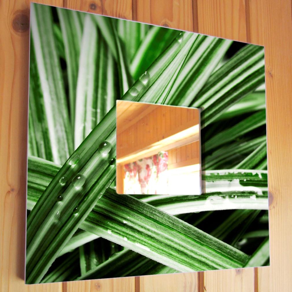 Зеркало декоративное Зеленые листья и капли 260х260 мм (M00585)