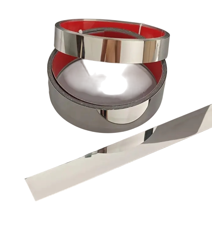 Наклейка на стену полоса 20 ммх 5 м металл молдинг хром серебро зеркальное (8814)