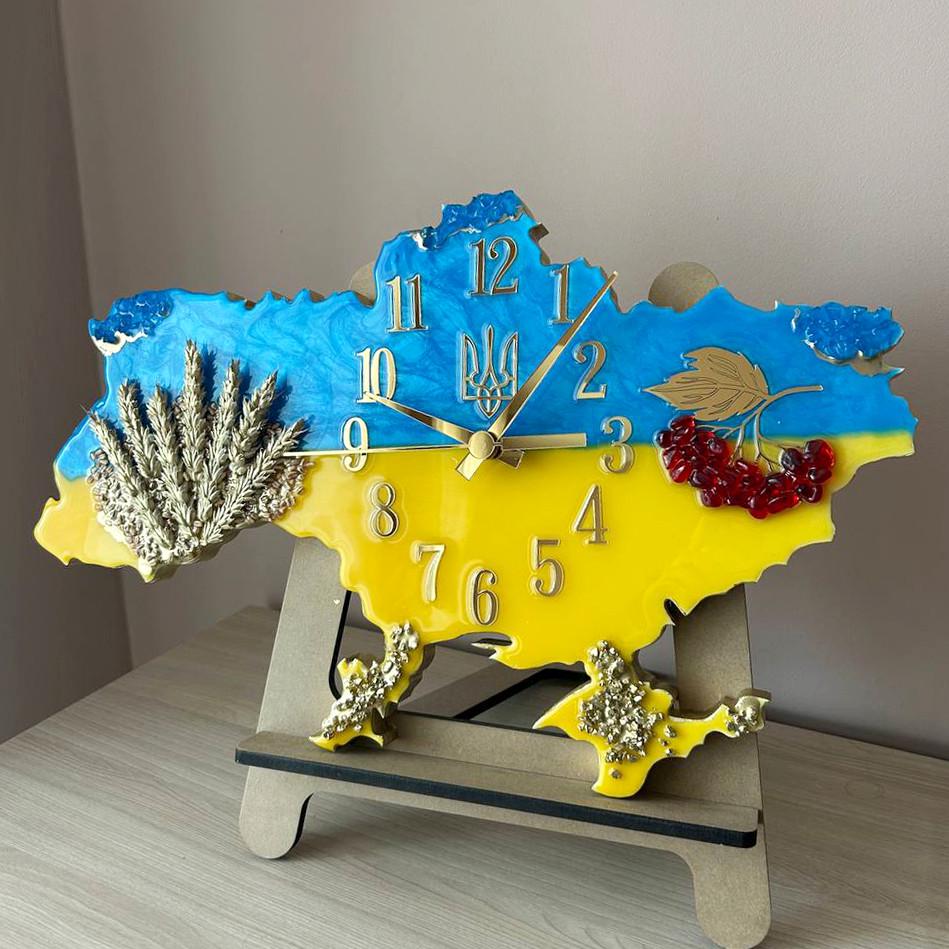Часы настенные из эпоксидной смолы Карта Украины 40x25 см
