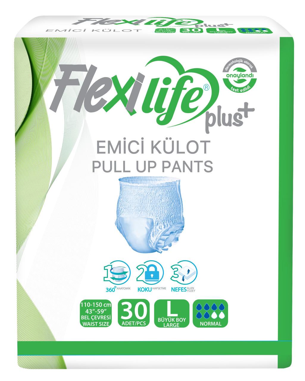 Подгузники-трусики для взрослых Flexi Life Plus L №30 110-150 см (000005436) Подгузники-трусики для взрослых Flexi Life Plus L №30 110-150 см (000005436)
