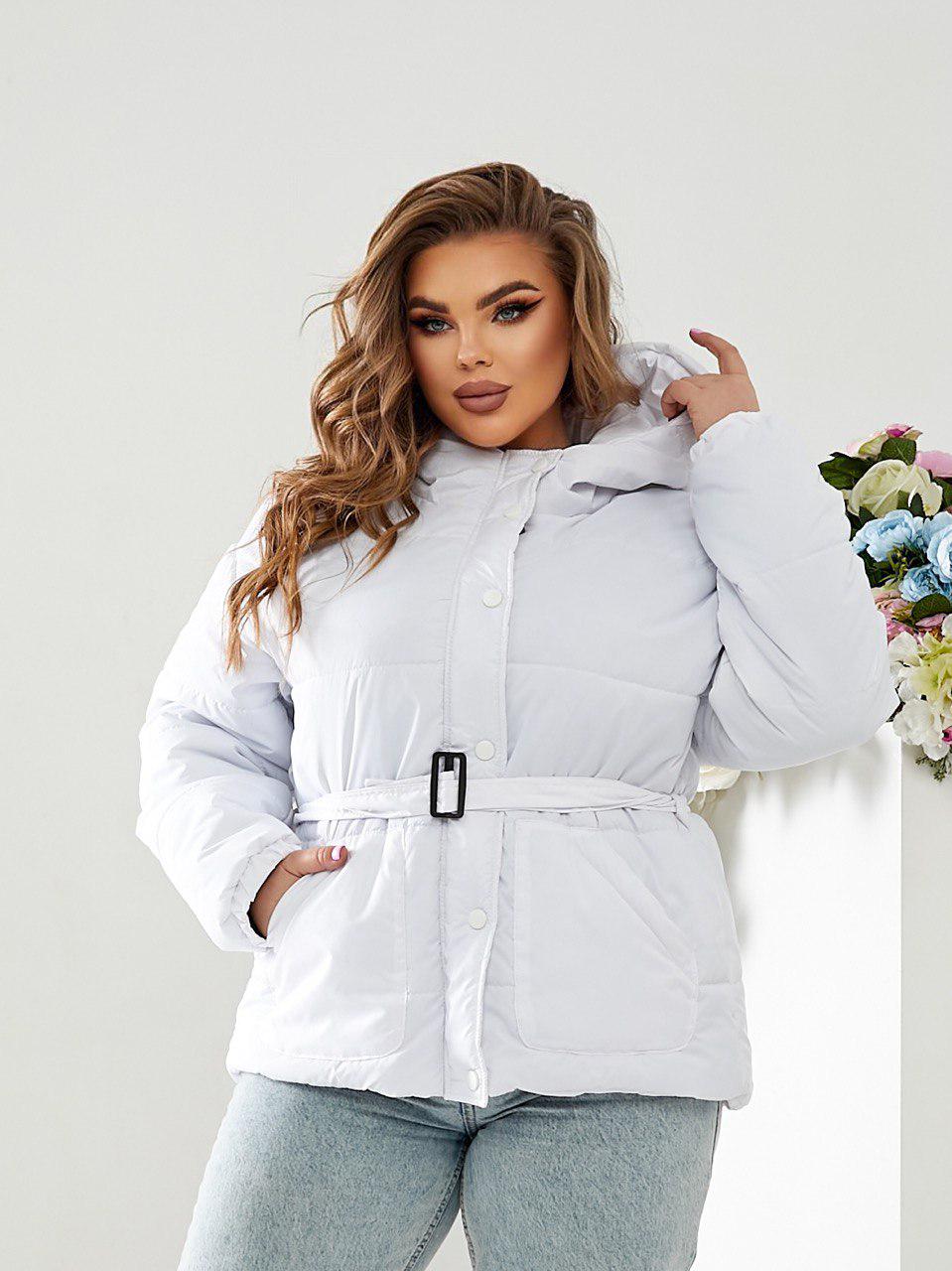 Куртка тепла коротка Khan з поясом р. 42 Білий (Kh332) - фото 3 Куртка тепла коротка Khan з поясом р. 42 Білий (Kh332) - фото 3