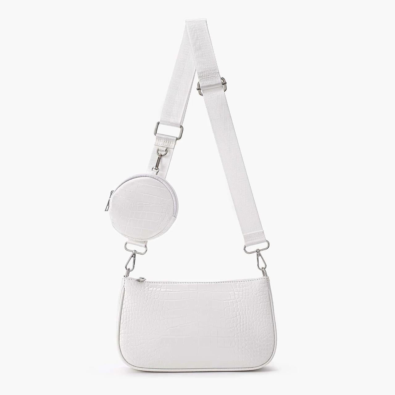 Сумка жіноча класична T-132 багет із гаманцем рептилія Білий
