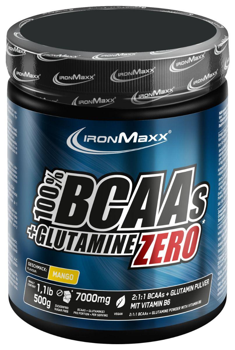 Аминокислота BCAA для спорта IronMaxx 100% BCAAs + Glutamine Zero 500 г 33 порции Mango