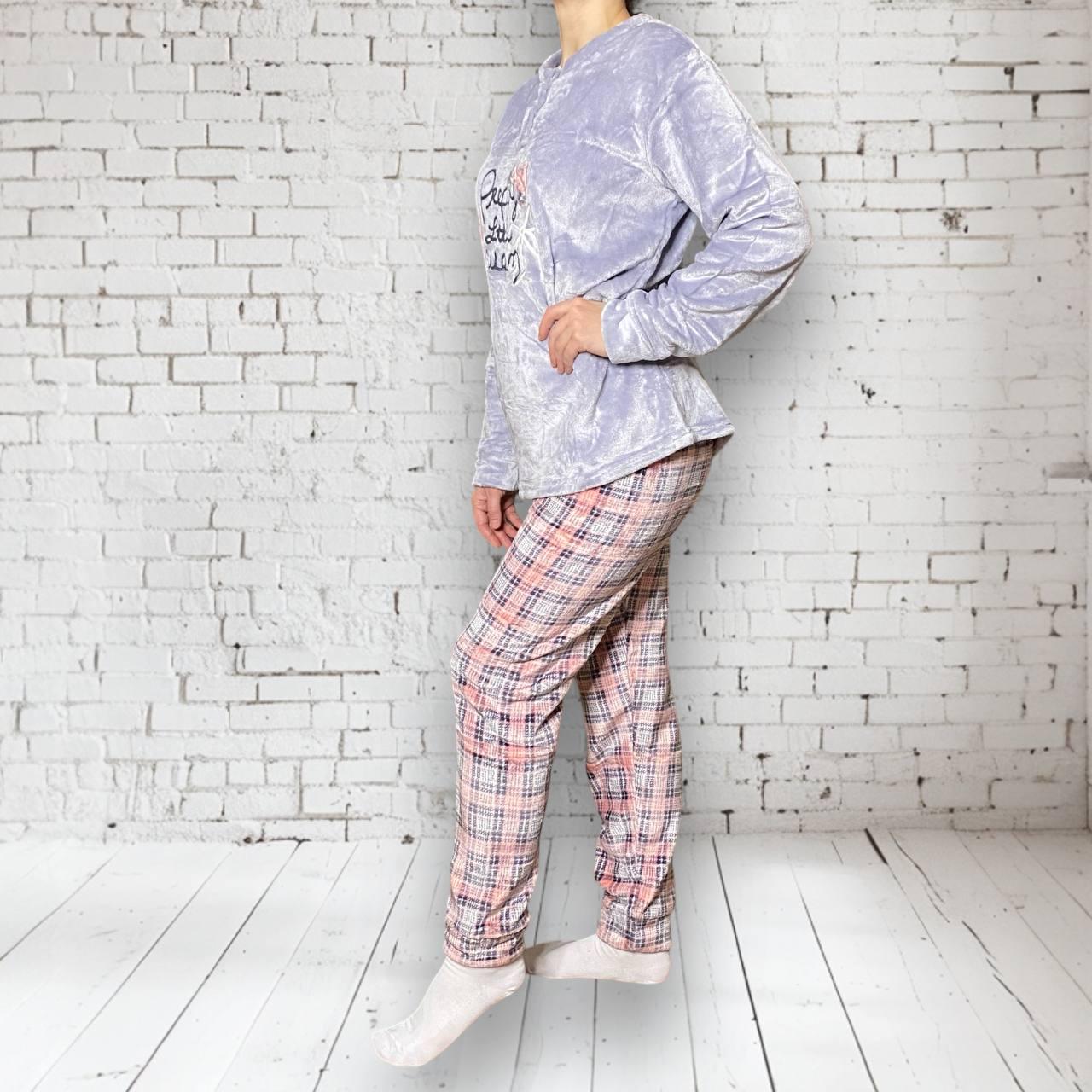 Пижама женская плюшевая с бантиками теплая брюки и кофта M (X12592) - фото 3 Пижама женская плюшевая с бантиками теплая брюки и кофта M (X12592) - фото 3