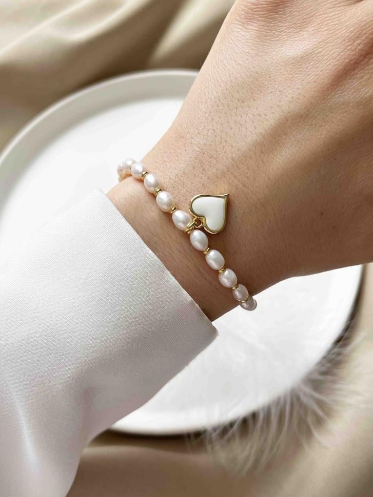 Браслет перлинний із підвіскою серце (4787)