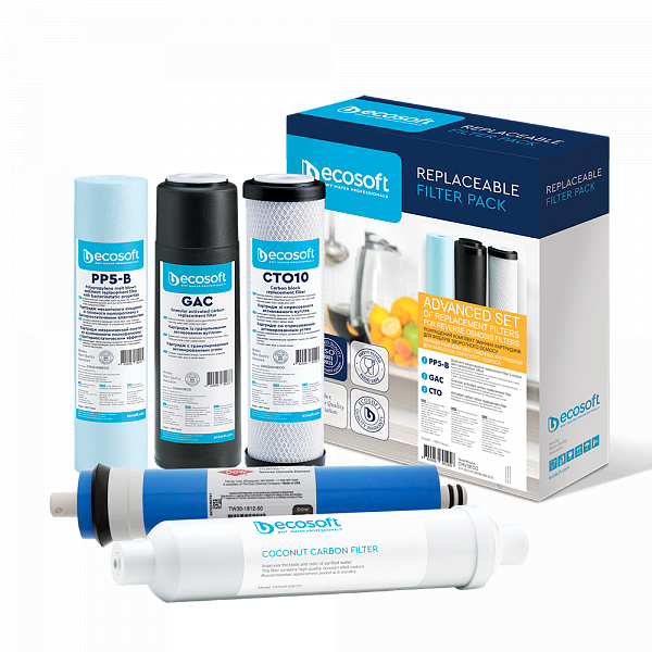 Комплект картриджів Ecosoft Absolute для фільтра зворотного осмосу без мінералізатора 5 шт.