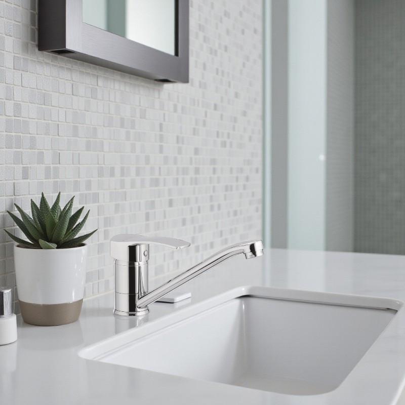 Смеситель для кухни Cron FOCUS-4 с коротким изливом однорычажный цинковый сплав Хром (b-CR0017) - фото 5