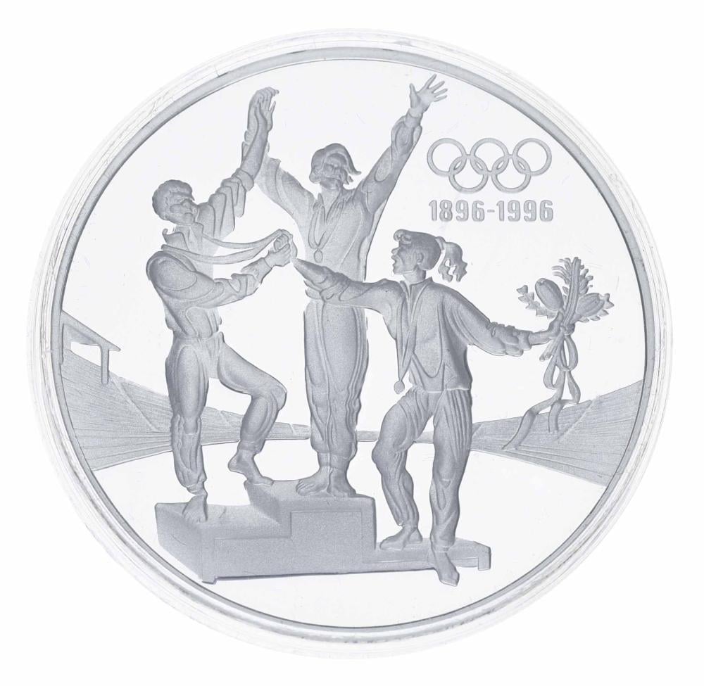 Коллекционная монета Австралия 20 долларов 1993 Серебро UNC 100 лет Олимпийским играм Пьедестал Ag 925° 33,63 г (34975639)