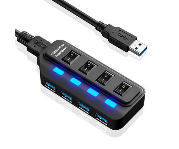 Хаб USB Super Speed 4 USB 3.0 с переключателями Black - фото 2