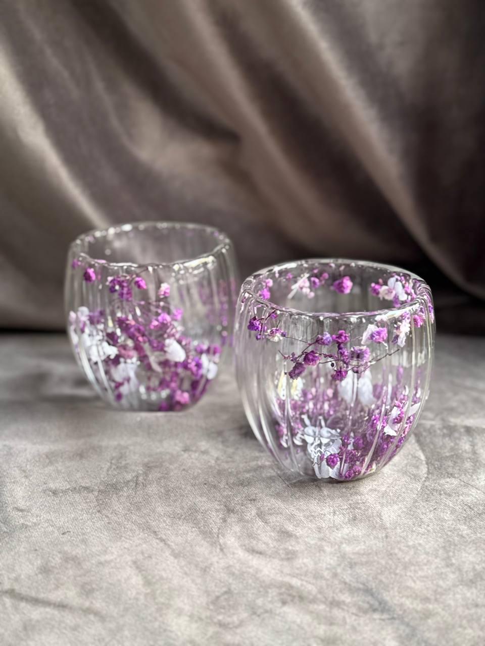 Набір чашок Vittora Квіткова тиша з подвійним дном та сухоцвітами у стінках 2 шт. 250 мл Прозорий (VT-5414-250) - фото 1