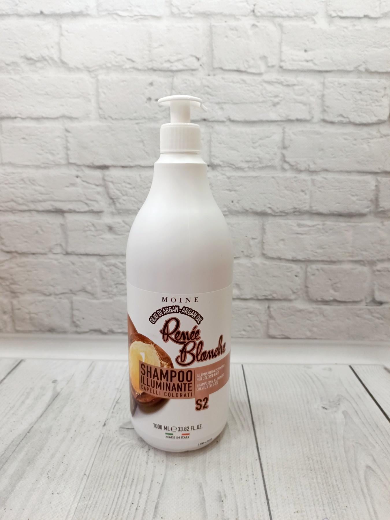 Профессиональный шампунь Rene'e Blanche Moine S2 S2 Argan Illuminante, для окрашенных волос 1 л Профессиональный шампунь Rene'e Blanche Moine S2 S2 Argan Illuminante, для окрашенных волос 1 л