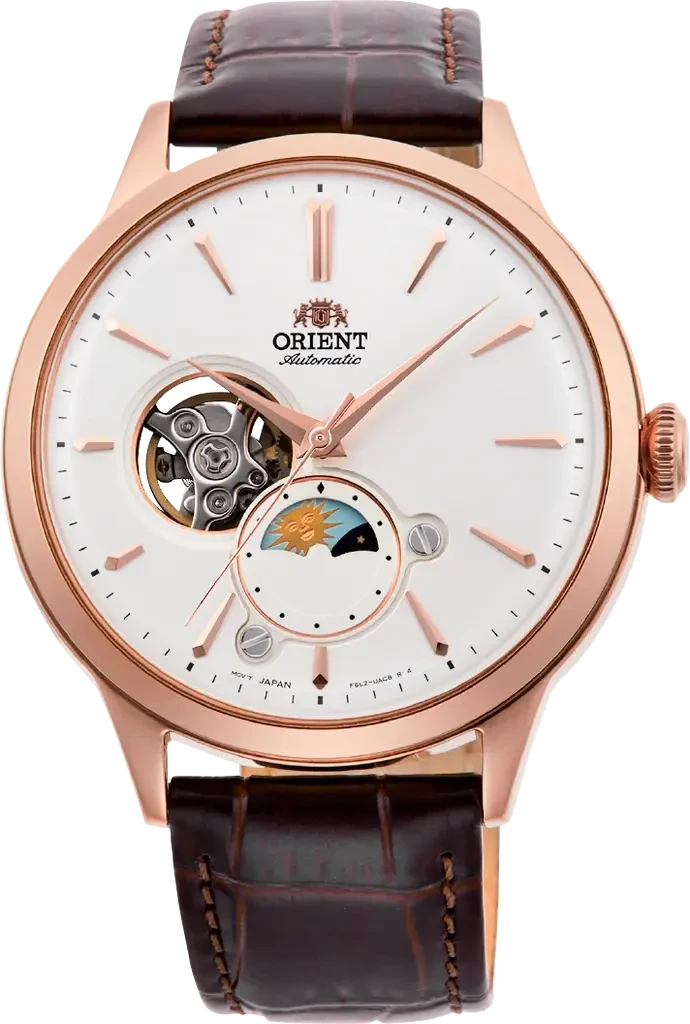 Наручний годинник чоловічий Orient Open Heart RA-AS0102S10B з сталевим корпусом WR 30 м Бежевий (3124939529)