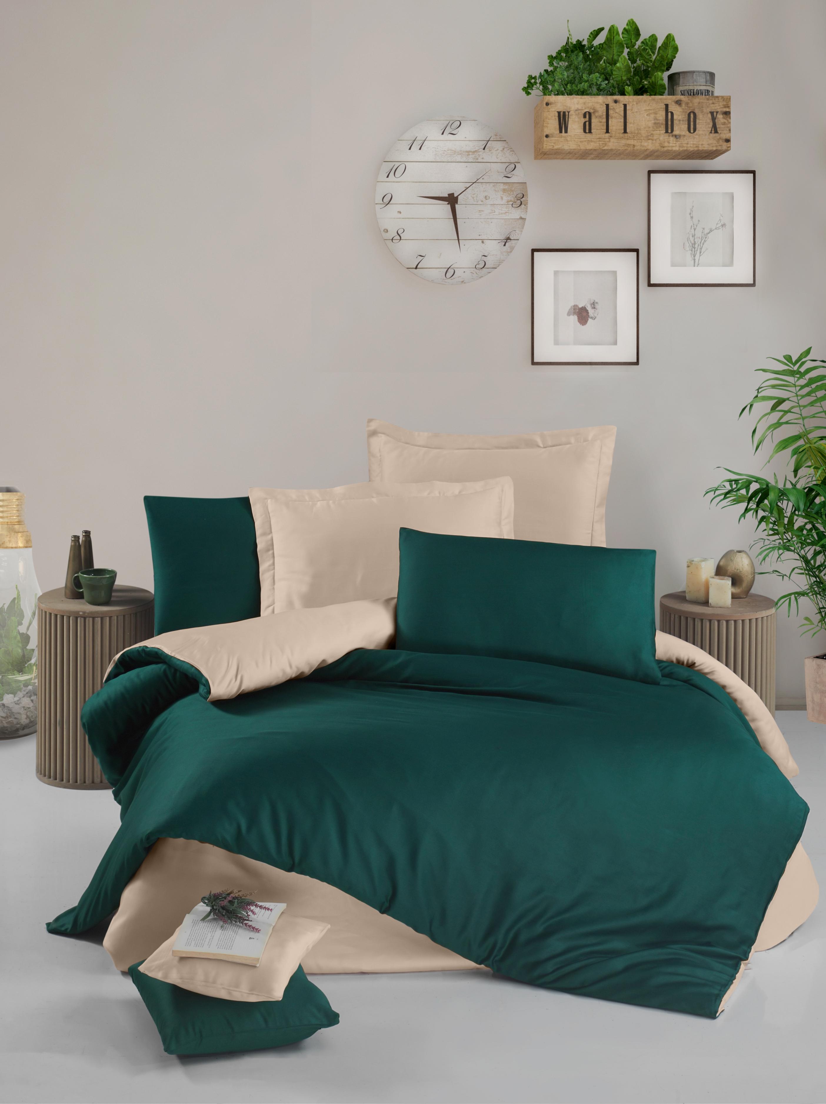 Комплект постельного белья VICTORIA PLAIN Sateen 200х220/2х50х70/2х70х70 шт. Green/Cream