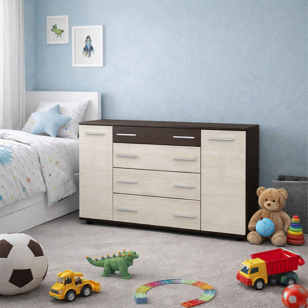 Комод для детской комнаты Kompanit 130х38х73 см Венге темный/Дуб Молочный (23294268)