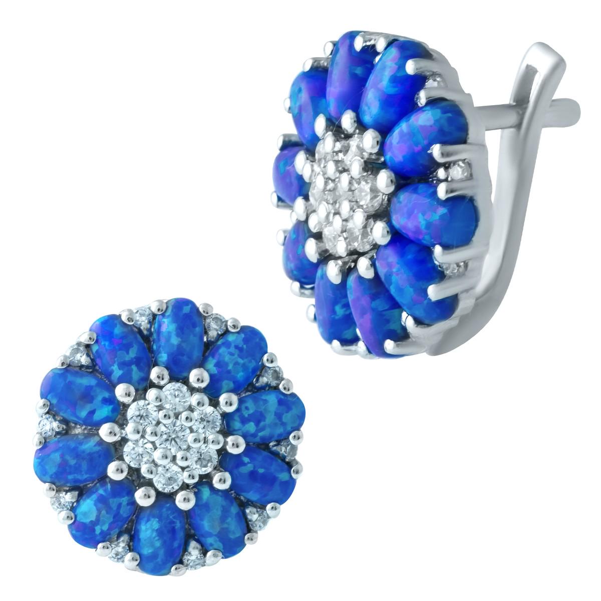 Серьги серебряные с бриллиантами и фианитами в форме цветка Серьги серебряные с бриллиантами и фианитами в форме цветка