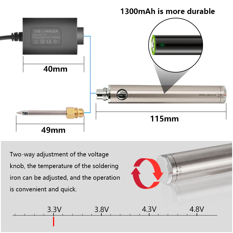 Паяльник беспроводной USB Handskit 5V 8 Вт с комплектующими Grey (67664) - фото 2