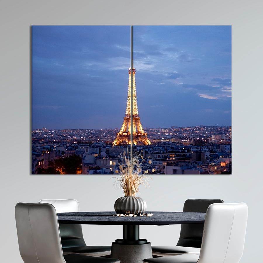 Настенний декор Эйфелева башня в вечернем Париже 71x51 см (A717-2)