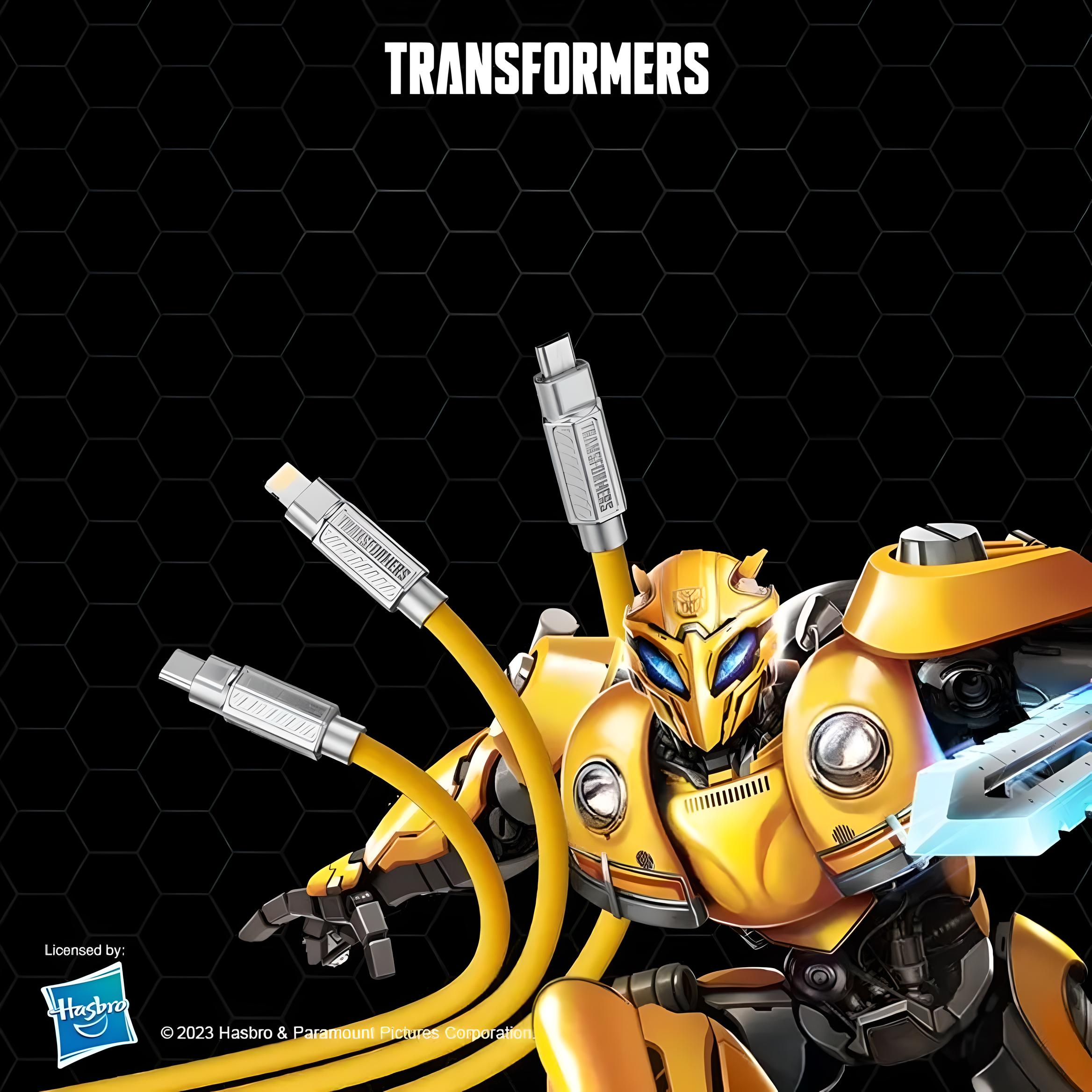 Кабель зарядный TRANSFORMERS USB/Type-C/Lightning/MicroUSB прорезиненный 1,2 м Желтый - фото 3