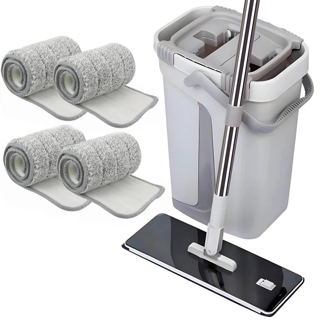 Набір для прибирання EasyMop 04 відро 12 л з віджимом і 4 насадками мікрофібри Сірий (147-46-43033)