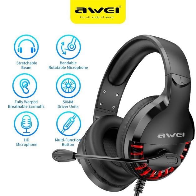 Навушники геймерські Awei Gaming Headset RGB LED для ПК/PS4/Xbox - фото 3