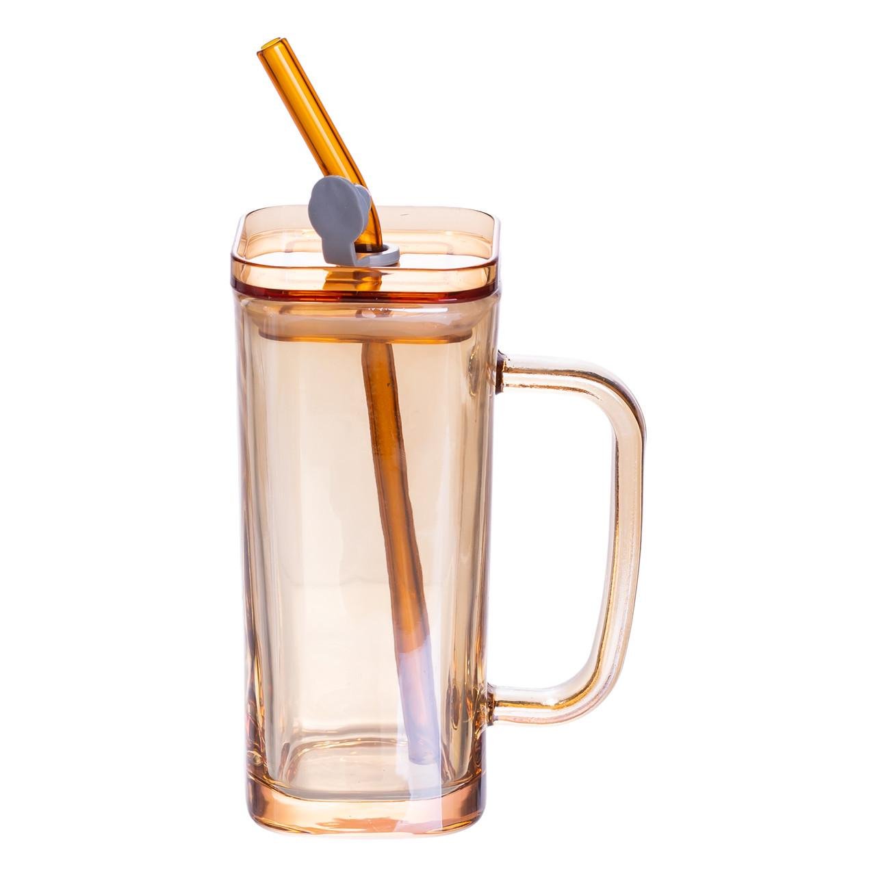 Скляна чашка з кришкою і трубочкою 280 мл (HP-19-53GLD) - фото 2 Скляна чашка з кришкою і трубочкою 280 мл (HP-19-53GLD) - фото 2