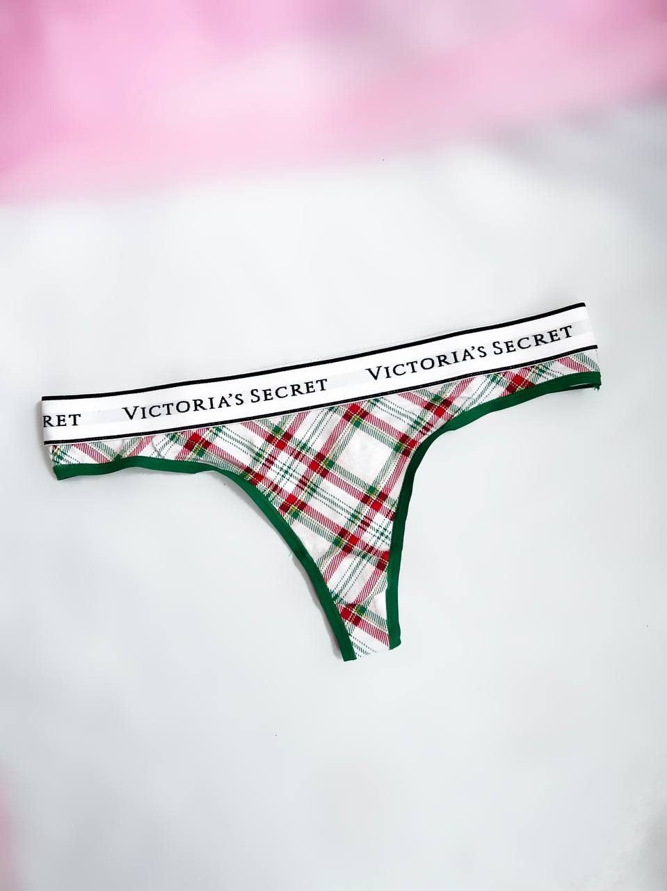 Трусики Victoria's Secret Logo Cotton Thong Panty S Білий у клітинку