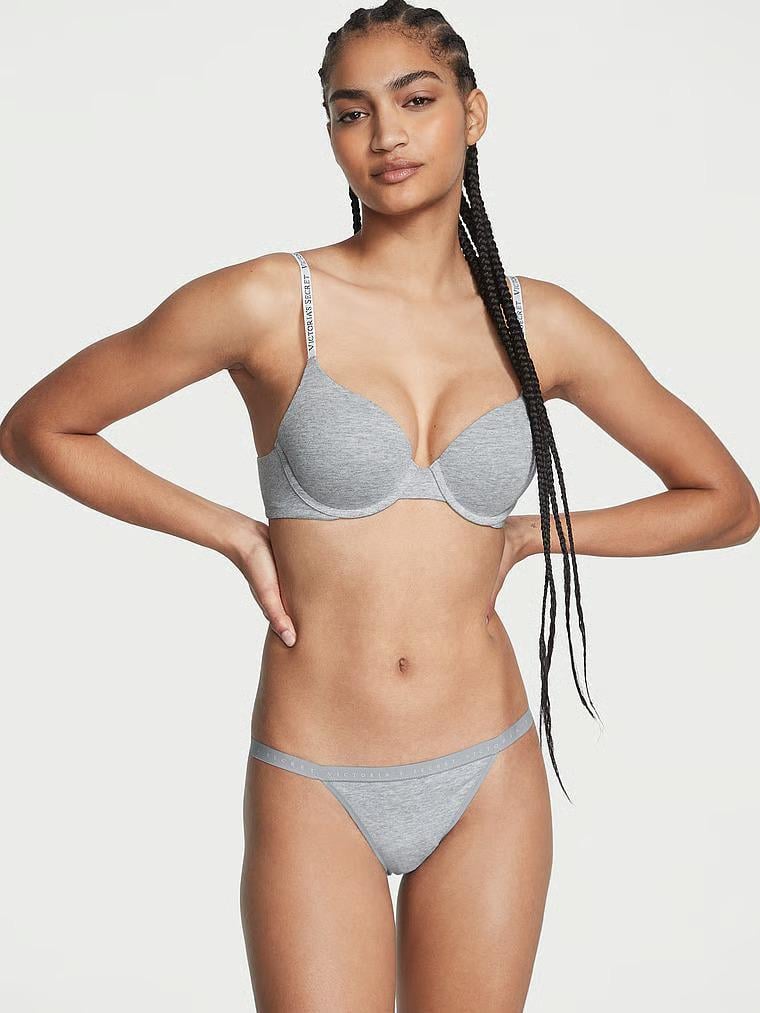Трусики бикини Victoria's Secret Stretch Cotton String Bikini Panty M Серый (26824429)