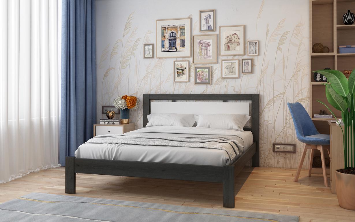 Кровать двуспальная STEMMA Прайм из натурального дерева сосна 180x200 см Венге/Белый (52198)