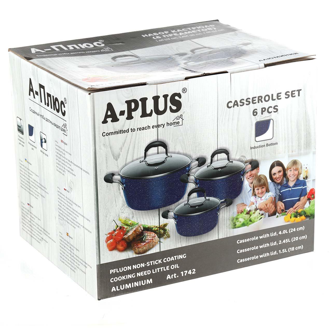 Набор посуды A-Plus 1742 с мраморным покрытием 6 пр. Синий - фото 6