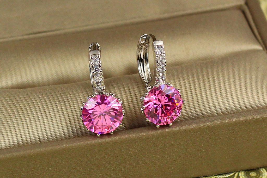 Серьги Xuping Jewelry с большим розовым камнем и круглой застежкой 2 см Серебристый (26965695)