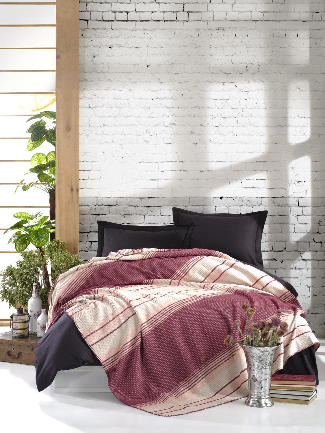 Плед Eponj Home Cizgili 180х220 см Вишневый (12581579)