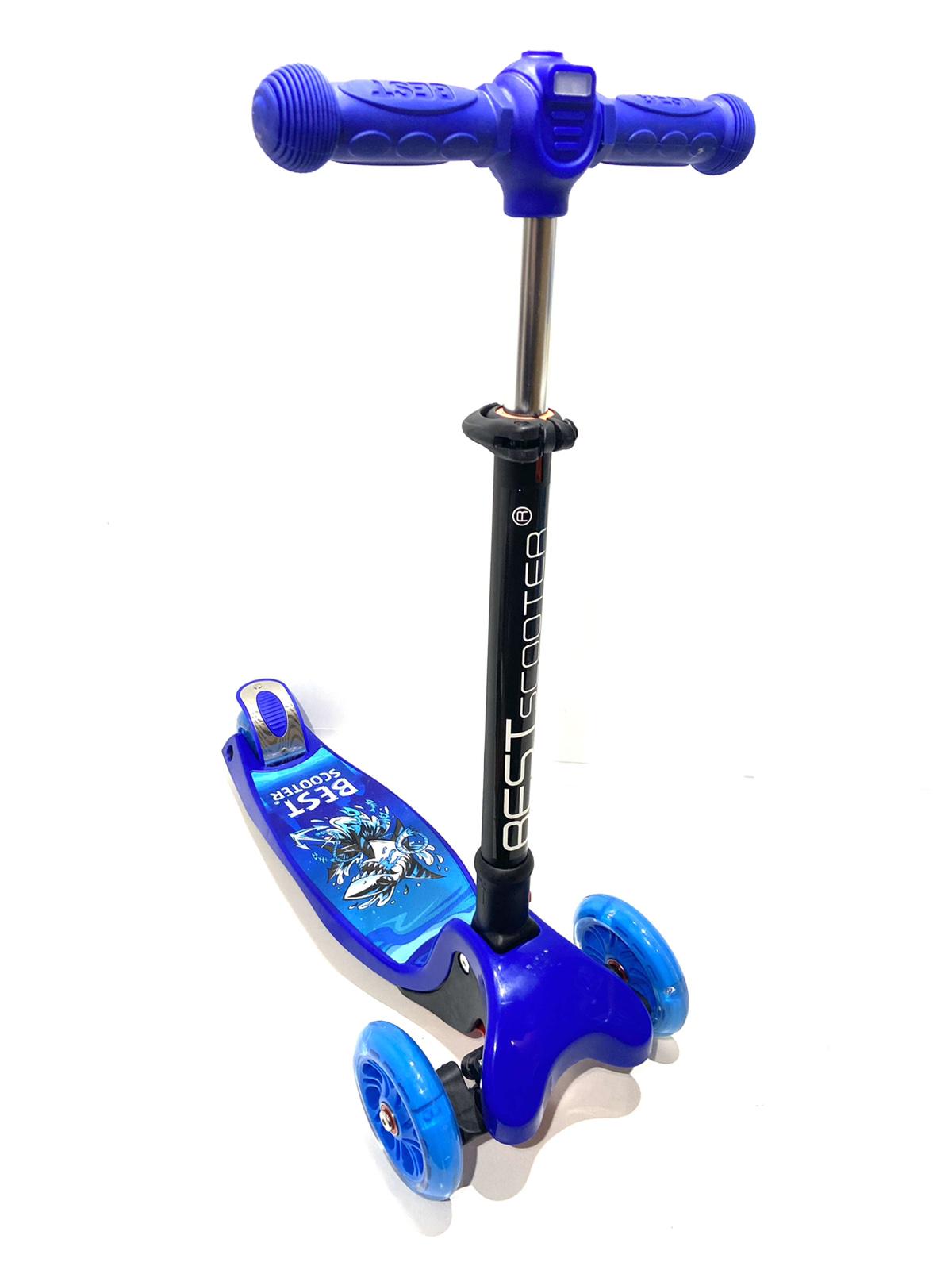 Самокат трехколёсный Best Scooter Maxi L-7302 складной с фарой колеса PU Черный/Синий (45942198)