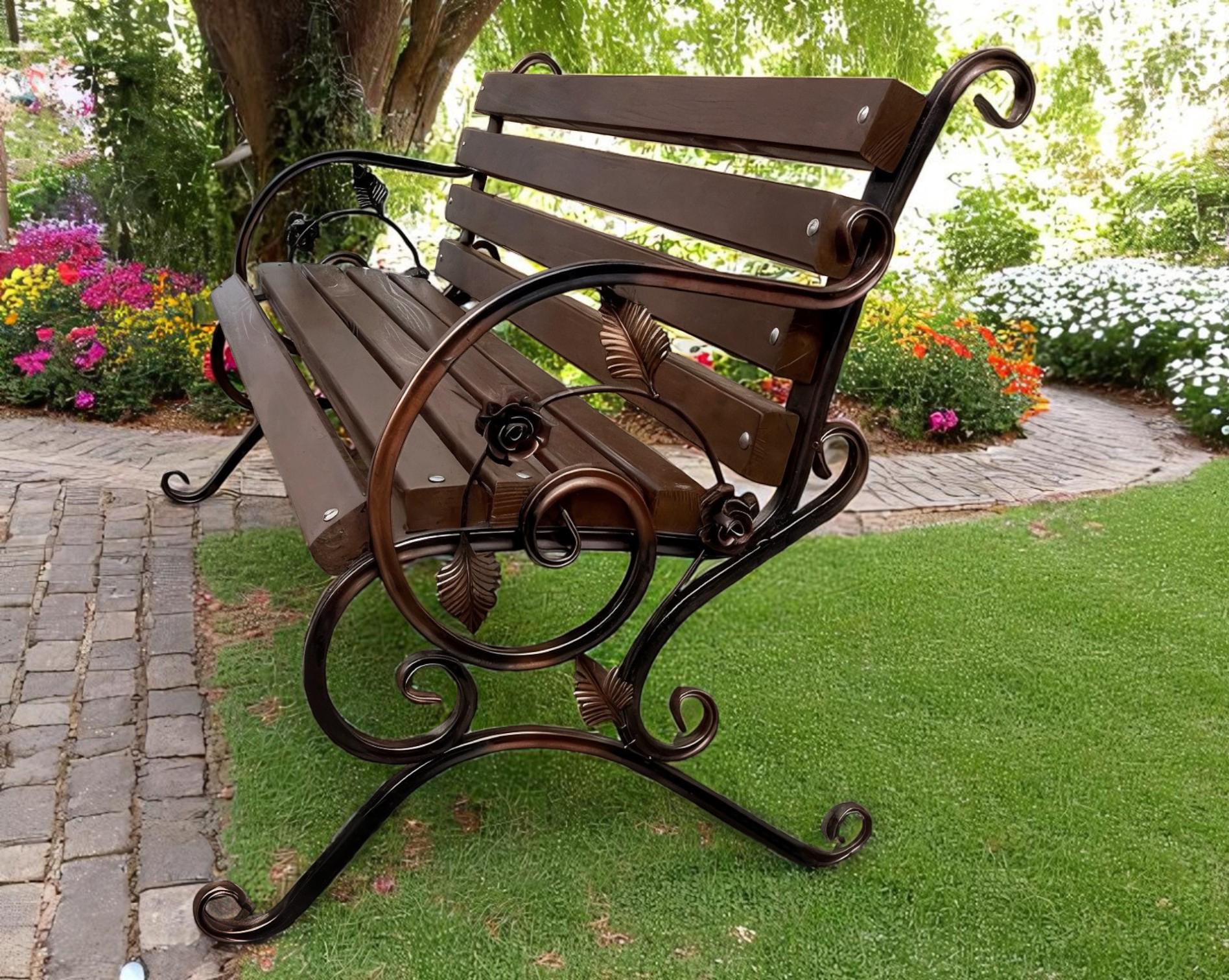 Скамейка садовая кованая Tobi Sho Камелия с подлокотниками 130 см Орех - фото 2 Скамейка садовая кованая Tobi Sho Камелия с подлокотниками 130 см Орех - фото 2