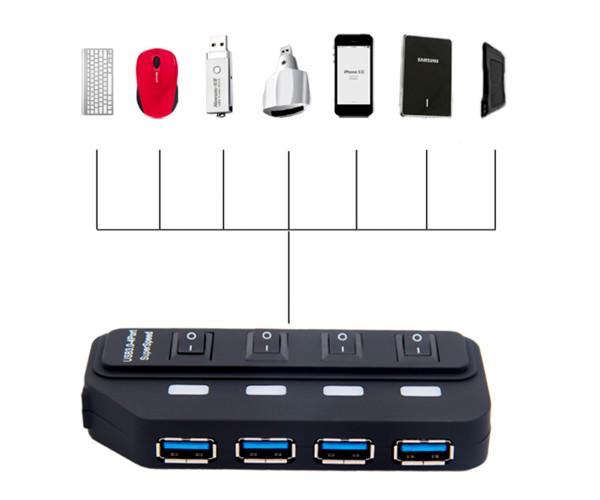 Хаб USB Super Speed 4 USB 3.0 с переключателями Black - фото 4