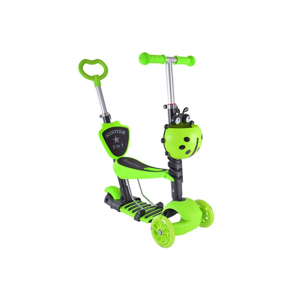 Самокат Bambi трехколесный с родительской ручкой и светящимися колесами Зеленый (DS-171-S-398)