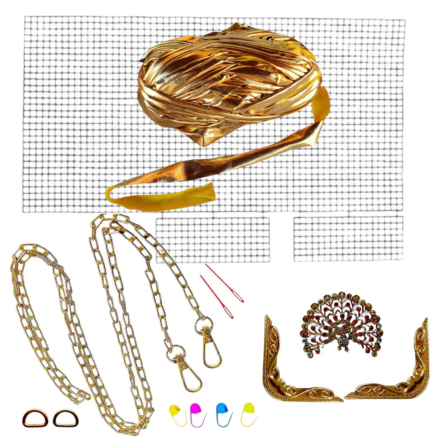 Набор для создания сумки из пластиковой канвы Декоративная брошь Павлин с нитками металлик Золотистый (8219-43) Набор для создания сумки из пластиковой канвы Декоративная брошь Павлин с нитками металлик Золотистый (8219-43)