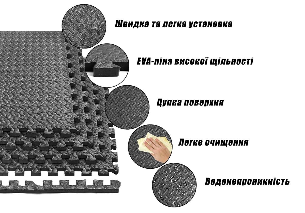 Татами мат EasyFit SwallowTail-2 пазл хвост ласточки с бортиком 4 шт. 60х60х2 см Черный (EF-1960-BK) - фото 2 Татами мат EasyFit SwallowTail-2 пазл хвост ласточки с бортиком 4 шт. 60х60х2 см Черный (EF-1960-BK) - фото 2