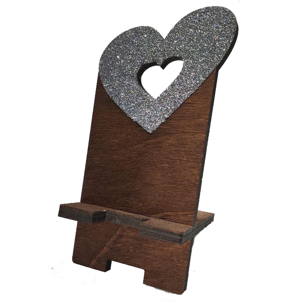 Подставка для телефона настольная Сердце из фанеры Серебристый (21060039)