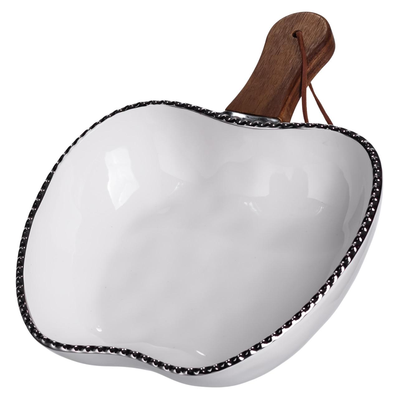 Тарелка фарфоровая глубокая с ручкой Яблоко 25х20х5 см с ручкой Серебристый (ZJH-14-4)