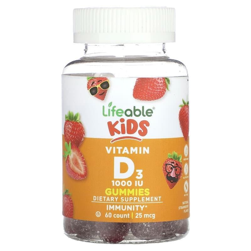Вітамін D3 для дітей Lifeable Kids Vitamin D3 1000 МЕ смак полуниці 60 мармеладок (2765613675)