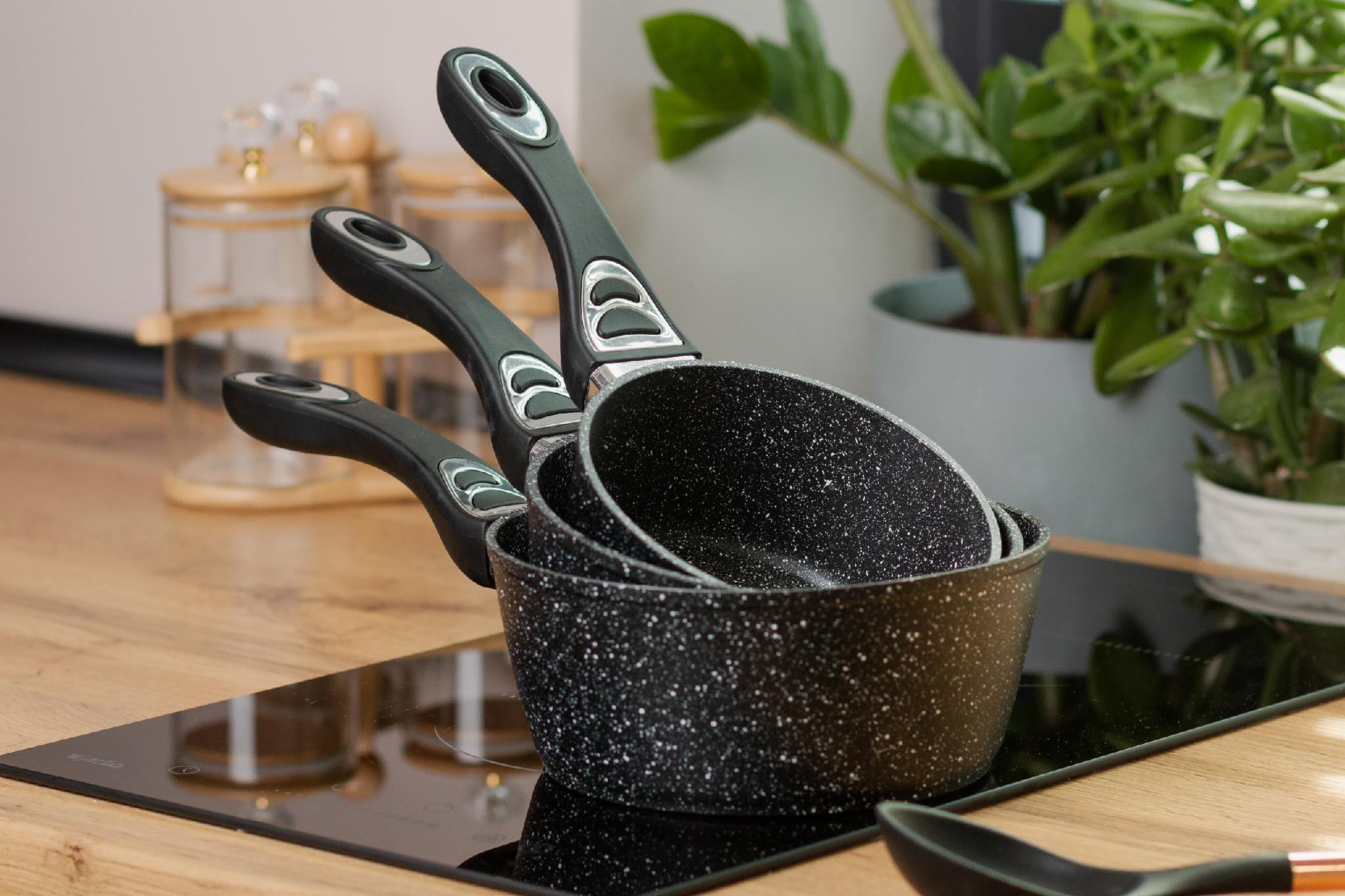 Набор ковшей Olina с антипригарным покрытием алюминиевые 3 шт. Черный (HP655) - фото 3