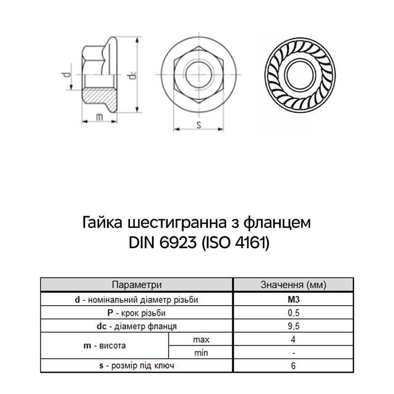 Гайка с фланцем зубчатая Metalvis М3 DIN6923 сталь 6 шаг 0,5 под ключ 6 мм цинк 250 шт. Белый (6L20000006L0306020) - фото 2 Гайка с фланцем зубчатая Metalvis М3 DIN6923 сталь 6 шаг 0,5 под ключ 6 мм цинк 250 шт. Белый (6L20000006L0306020) - фото 2